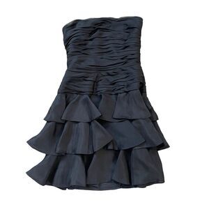 A J Bari 80s Ruffled Vintage Silk Strapless Dress S